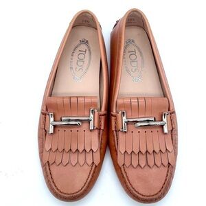 Tod’s Blush Pink/ Aurora double T Gommini leather loafers 38.5